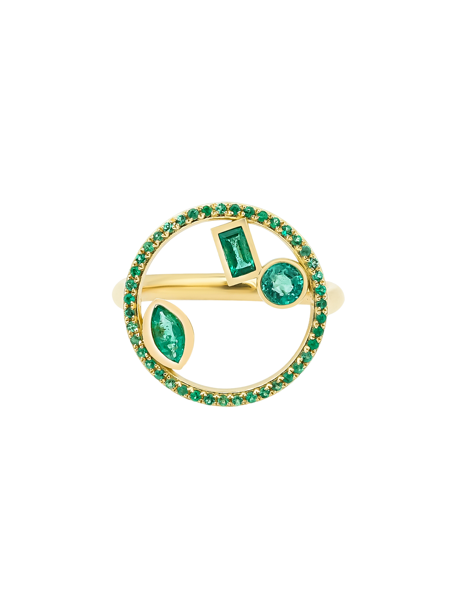 Project 2020 ring with emeralds